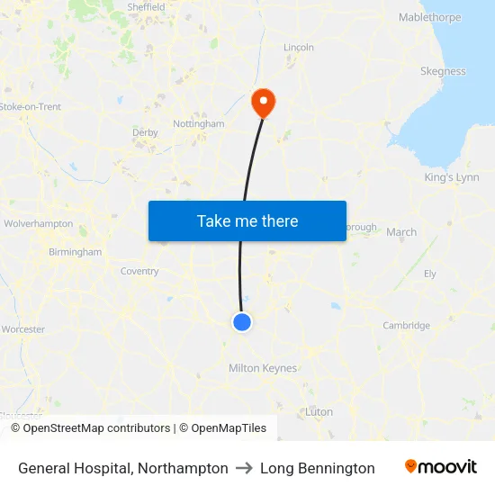 General Hospital, Northampton to Long Bennington map