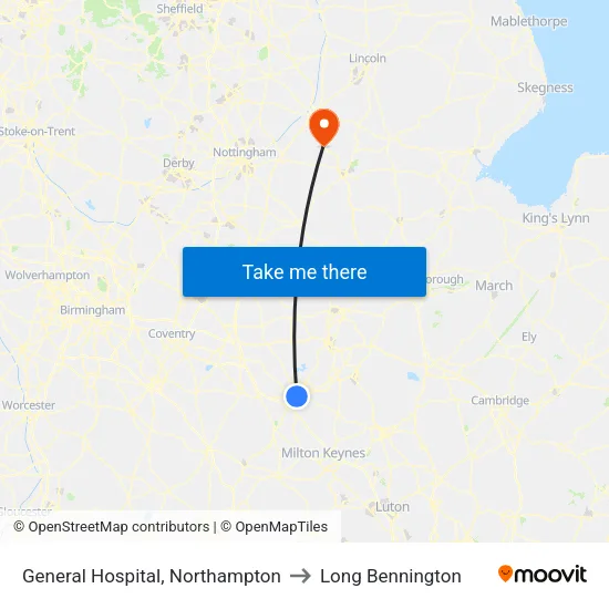 General Hospital, Northampton to Long Bennington map