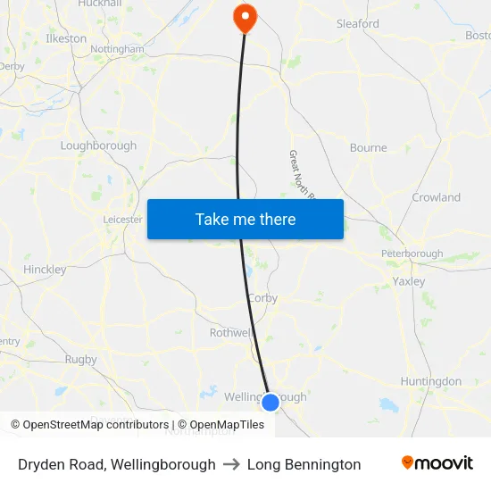 Dryden Road, Wellingborough to Long Bennington map