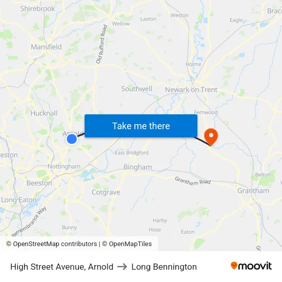 High Street Avenue, Arnold to Long Bennington map