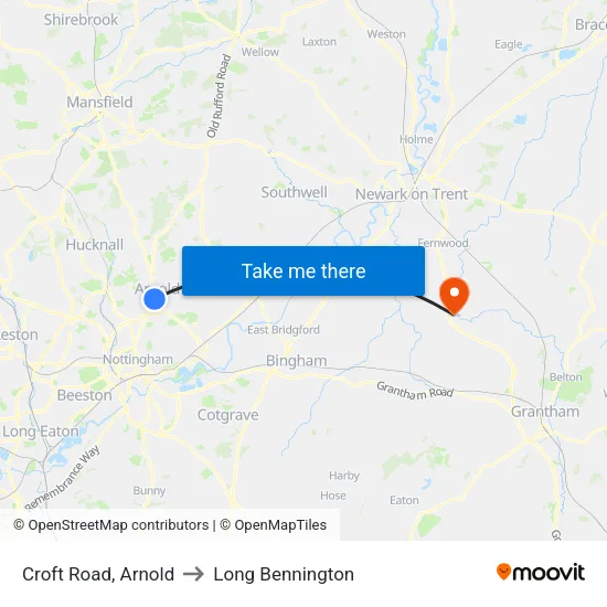 Croft Road, Arnold to Long Bennington map