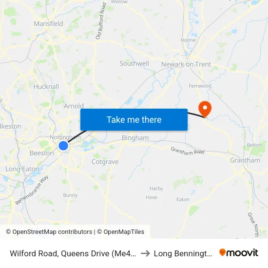Wilford Road, Queens Drive (Me40) to Long Bennington map