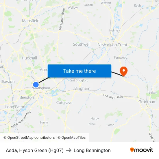 Asda, Hyson Green (Hg07) to Long Bennington map