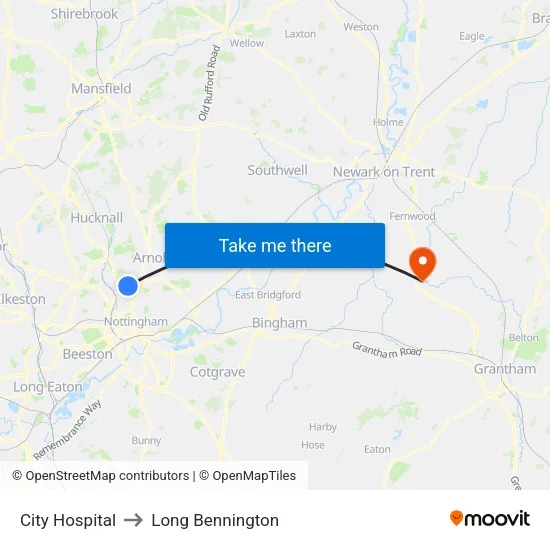 City Hospital to Long Bennington map
