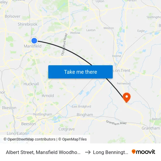Ley Lane, Mansfield Woodhouse to Long Bennington map