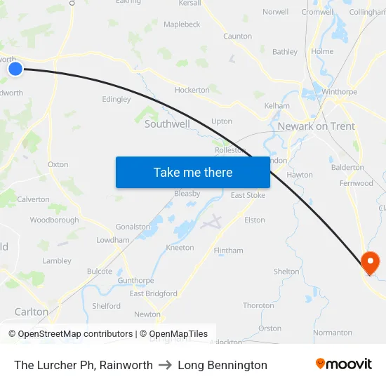 The Lurcher Ph, Rainworth to Long Bennington map