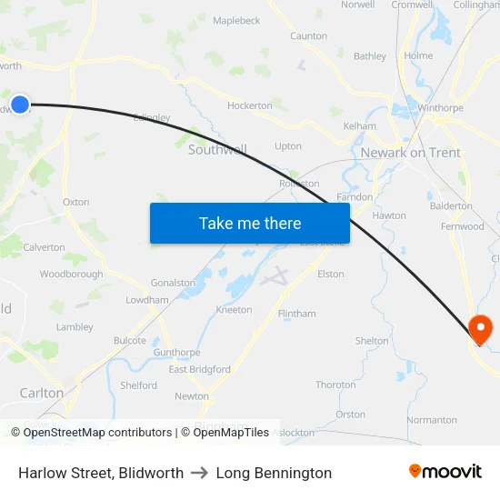 Harlow Street, Blidworth to Long Bennington map