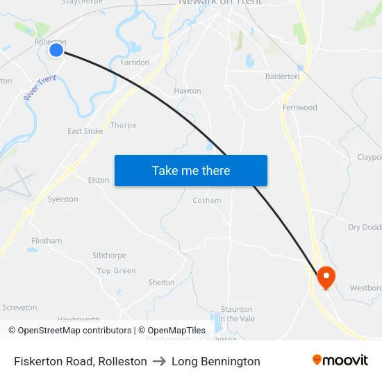 Fiskerton Road, Rolleston to Long Bennington map