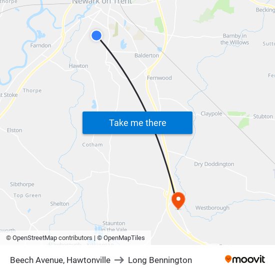 Beech Avenue, Hawtonville to Long Bennington map