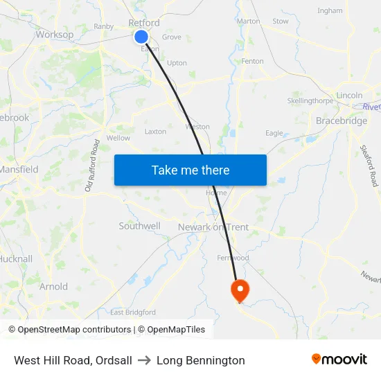 West Hill Road, Ordsall to Long Bennington map