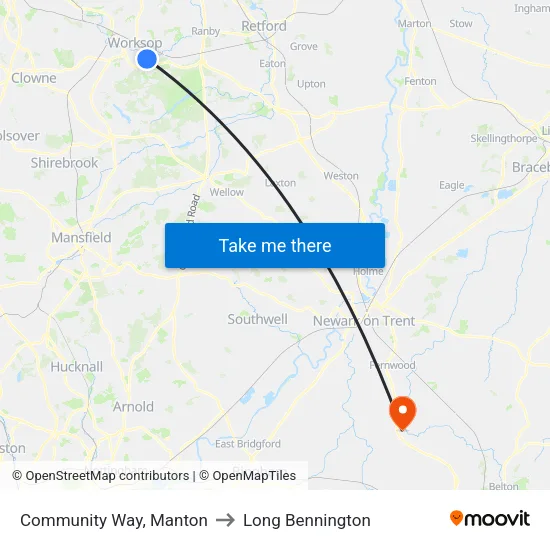 Community Way, Manton to Long Bennington map