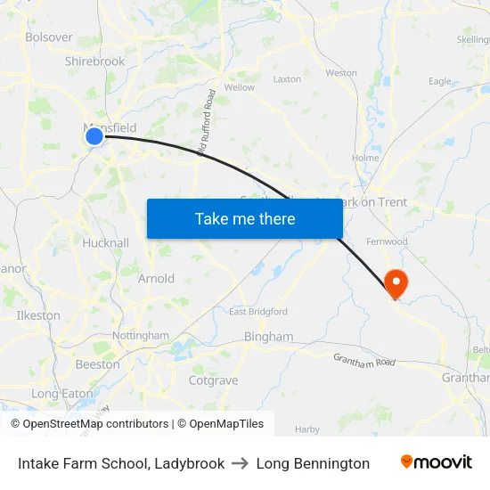 Intake Farm School, Ladybrook to Long Bennington map