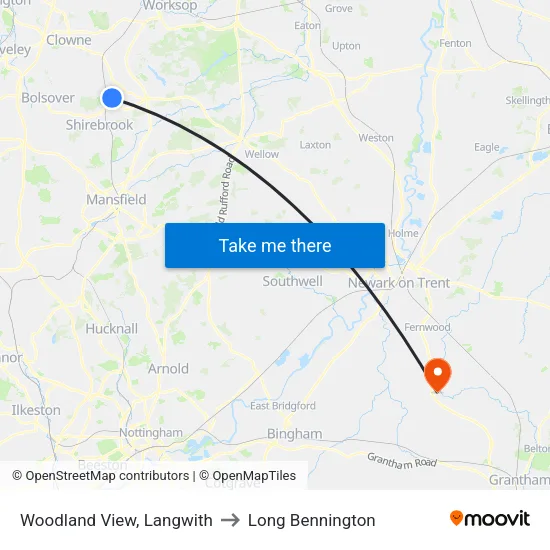 Woodland View, Langwith to Long Bennington map