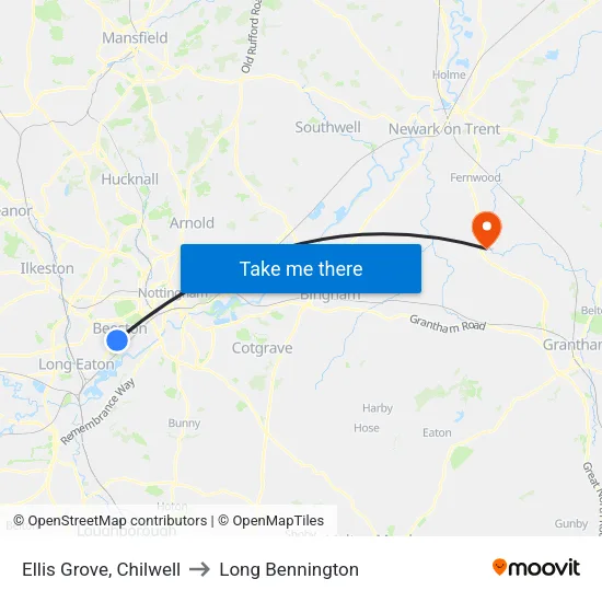 Ellis Grove, Chilwell to Long Bennington map