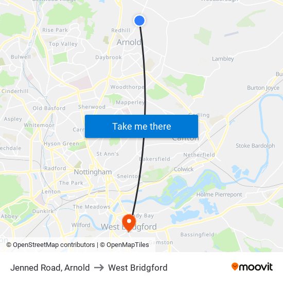 Jenned Road, Arnold to West Bridgford map