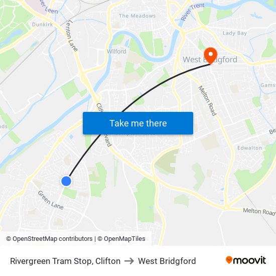 Rivergreen Tram Stop, Clifton to West Bridgford map