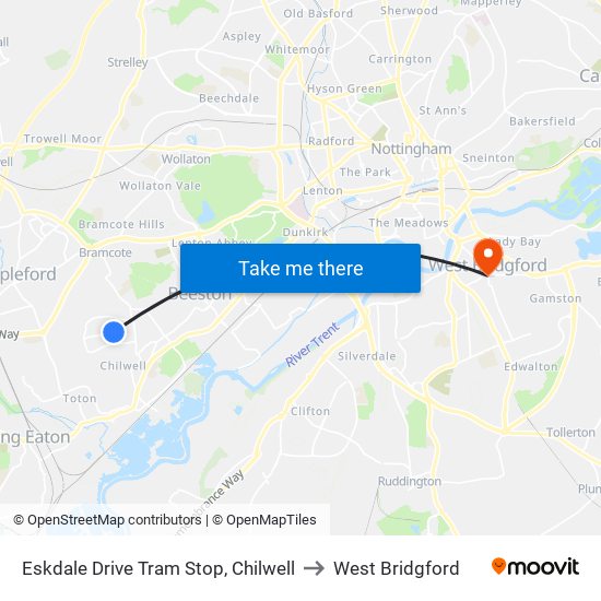 Eskdale Drive Tram Stop, Chilwell to West Bridgford map