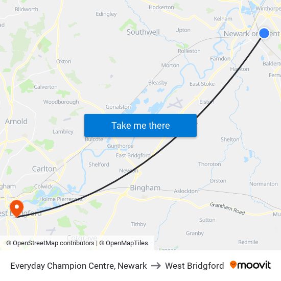 Everyday Champion Centre, Newark to West Bridgford map