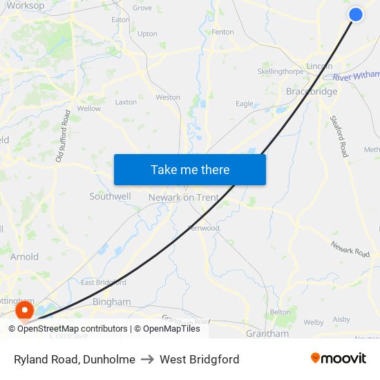 Ryland Road, Dunholme to West Bridgford map