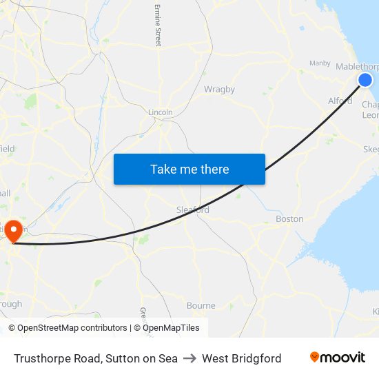 Trusthorpe Road, Sutton on Sea to West Bridgford map