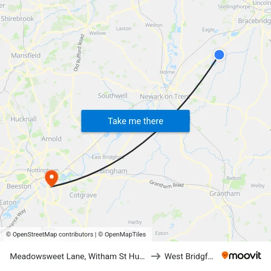 Meadowsweet Lane, Witham St Hughs to West Bridgford map