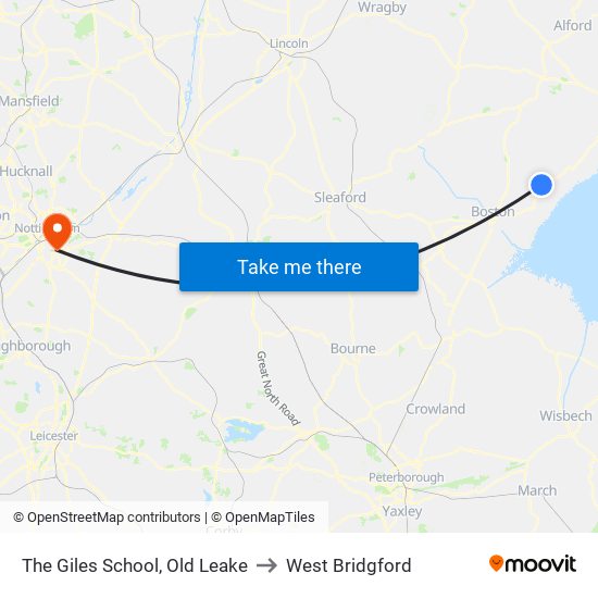 The Giles School, Old Leake to West Bridgford map