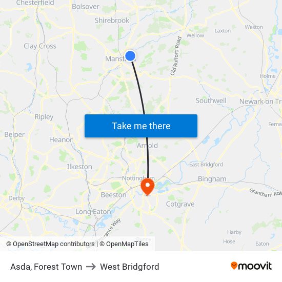 Asda, Forest Town to West Bridgford map