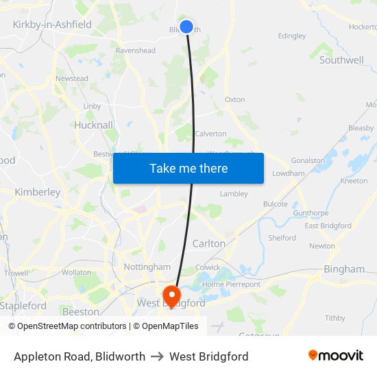 Appleton Road, Blidworth to West Bridgford map