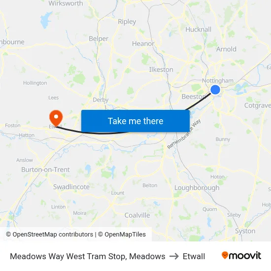 Meadows Way West Tram Stop, Meadows to Etwall map