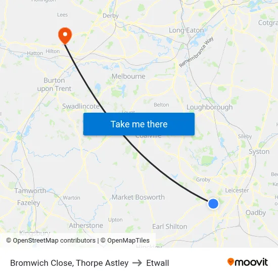 Bromwich Close, Thorpe Astley to Etwall map