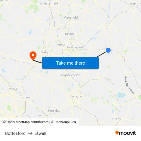 Bottesford to Etwall map