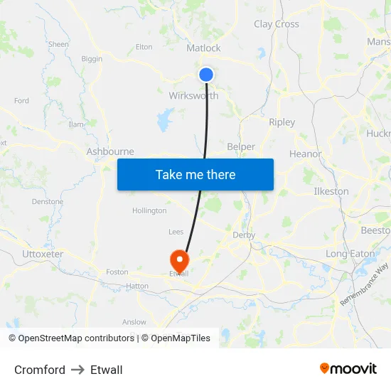 Cromford to Etwall map