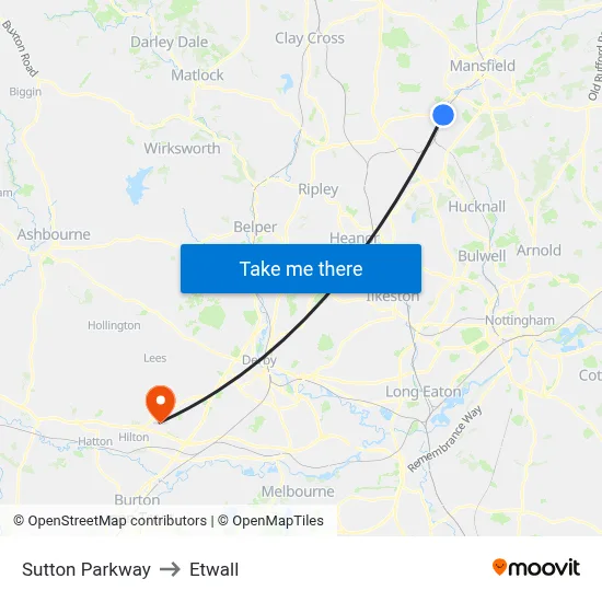 Sutton Parkway to Etwall map