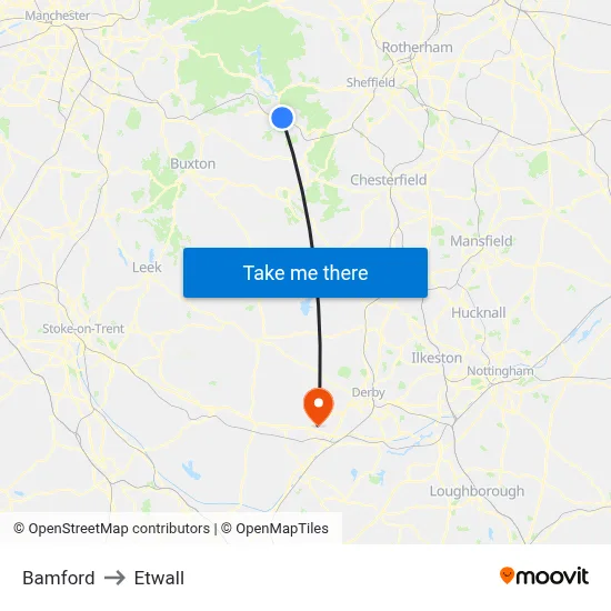 Bamford to Etwall map