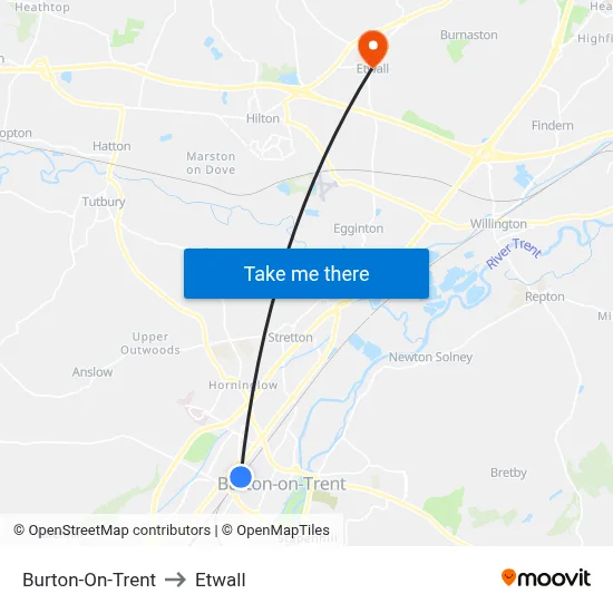 Burton-On-Trent to Etwall map