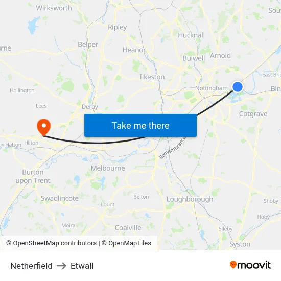 Netherfield to Etwall map