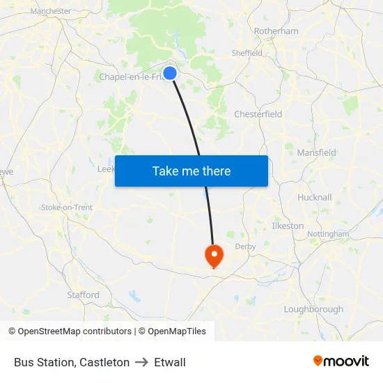 Bus Station, Castleton to Etwall map