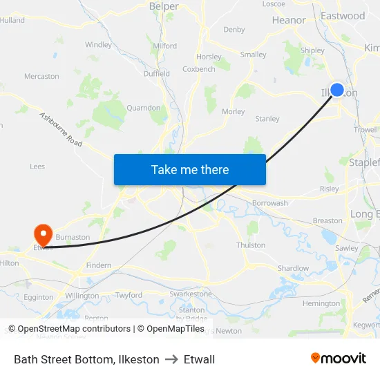 Bath Street Bottom, Ilkeston to Etwall map