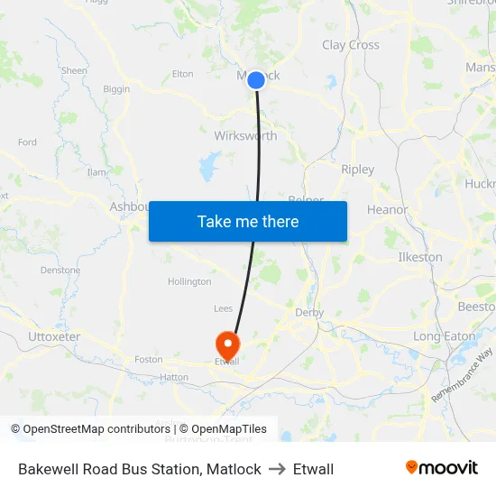 Bakewell Road Bus Station, Matlock to Etwall map
