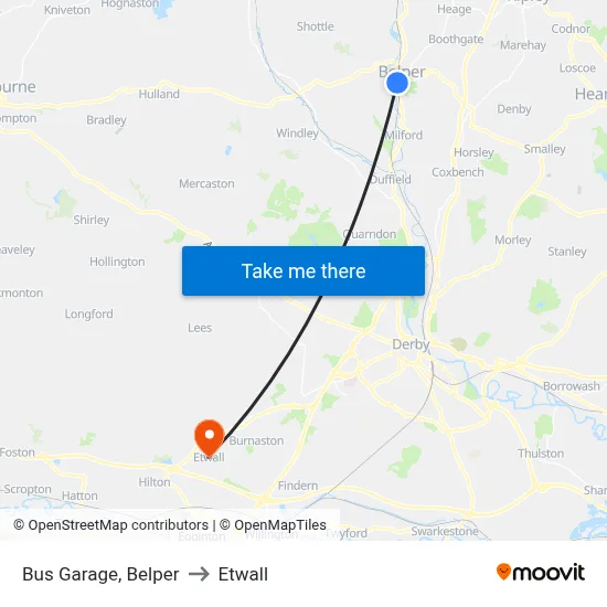 Bus Garage, Belper to Etwall map