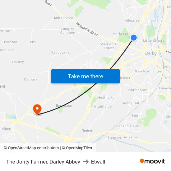 The Jonty Farmer, Darley Abbey to Etwall map
