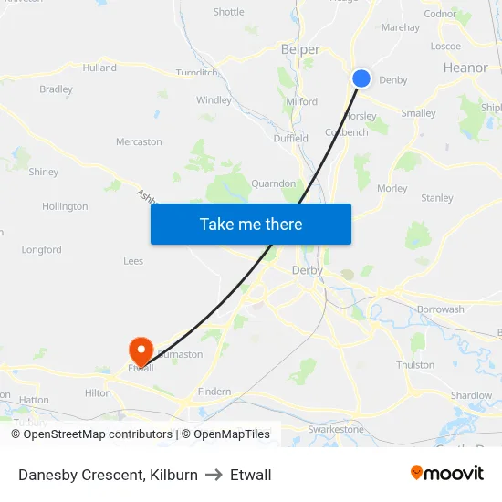 Danesby Crescent, Kilburn to Etwall map