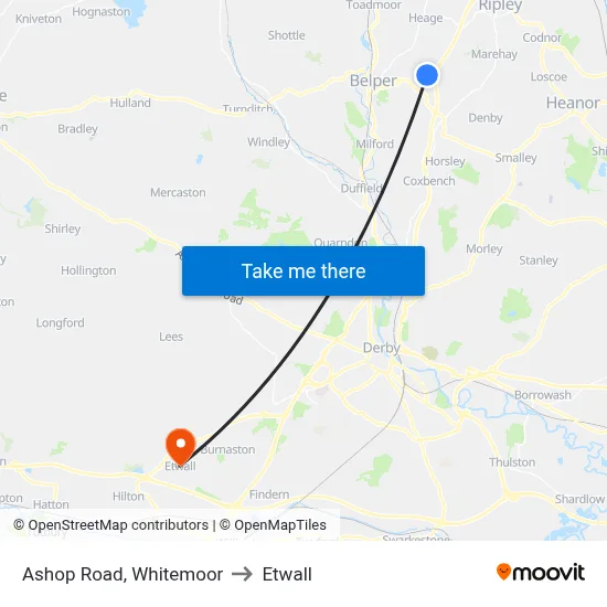 Ashop Road, Whitemoor to Etwall map