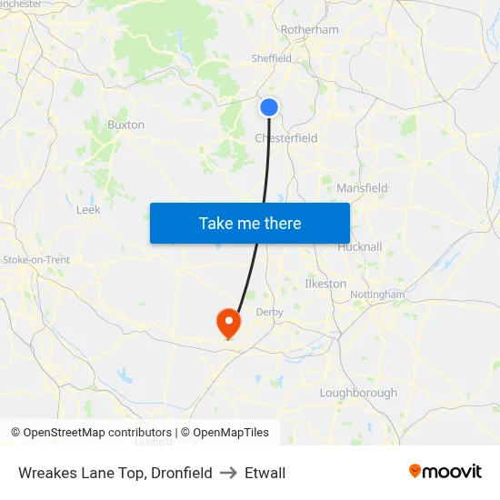 Wreakes Lane Top, Dronfield to Etwall map