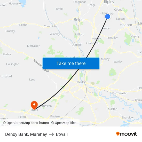 Denby Bank, Marehay to Etwall map