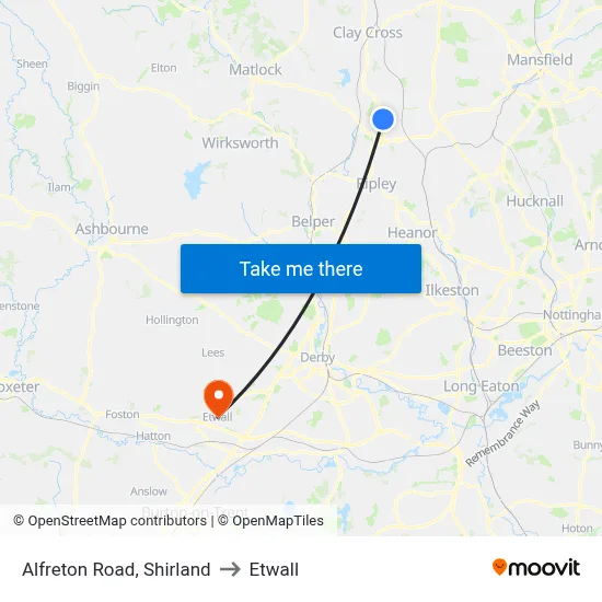 Alfreton Road, Shirland to Etwall map