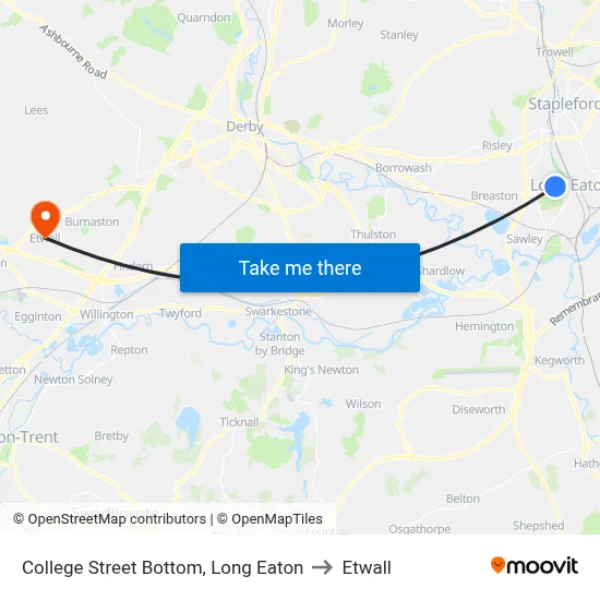 College Street Bottom, Long Eaton to Etwall map