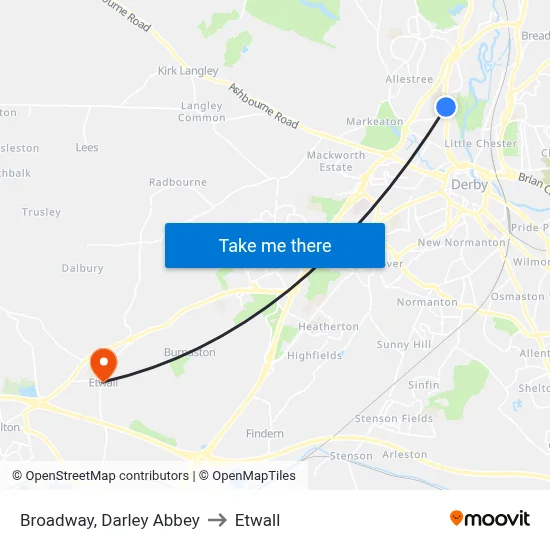 Broadway, Darley Abbey to Etwall map