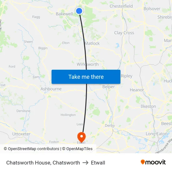 Chatsworth House, Chatsworth to Etwall map