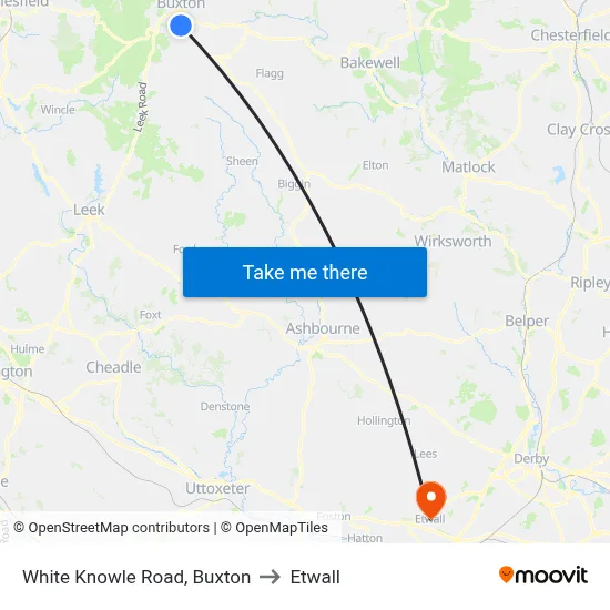 White Knowle Road, Buxton to Etwall map